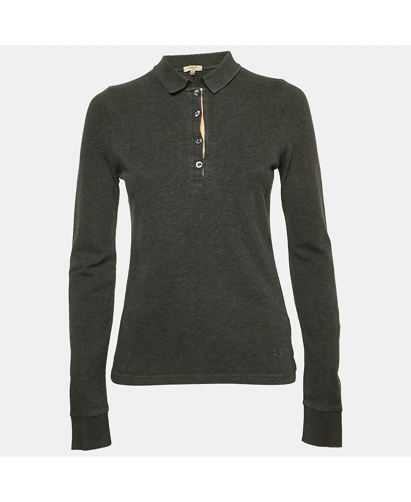 Pre-Owned Burberry Women's Grey Cotton Long Sleeve Polo T-Shirt
