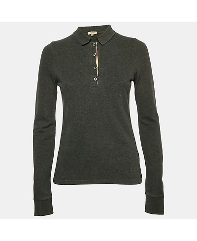 Pre-Owned Burberry Women's Grey Cotton Long Sleeve Polo T-Shirt