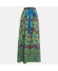 Pre-Owned Givenchy Women's Green Floral Printed Cotton Elastic Midi Skirt