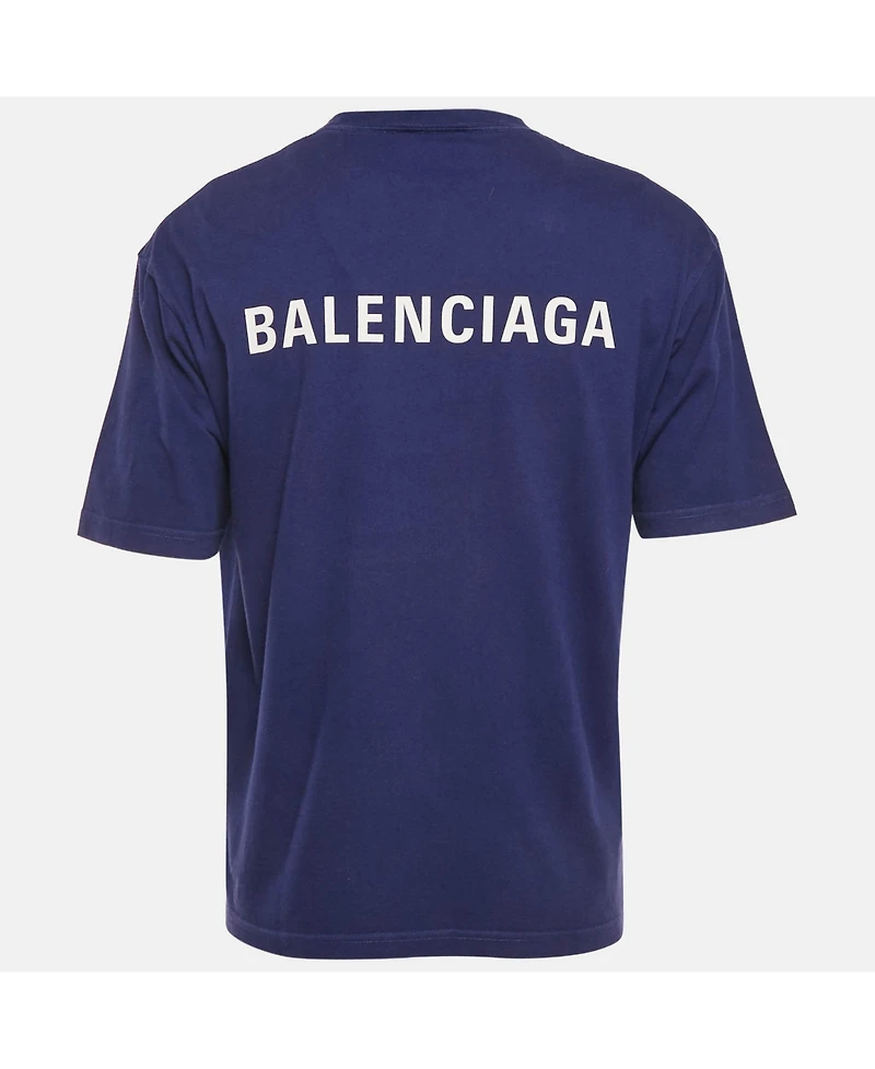 Pre-Owned Balenciaga Men's Unisex Blue Logo Print Jersey T-Shirt