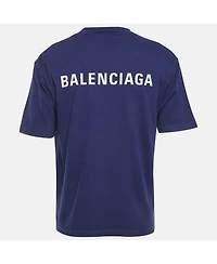 Pre-Owned Balenciaga Men's Unisex Blue Logo Print Jersey T-Shirt