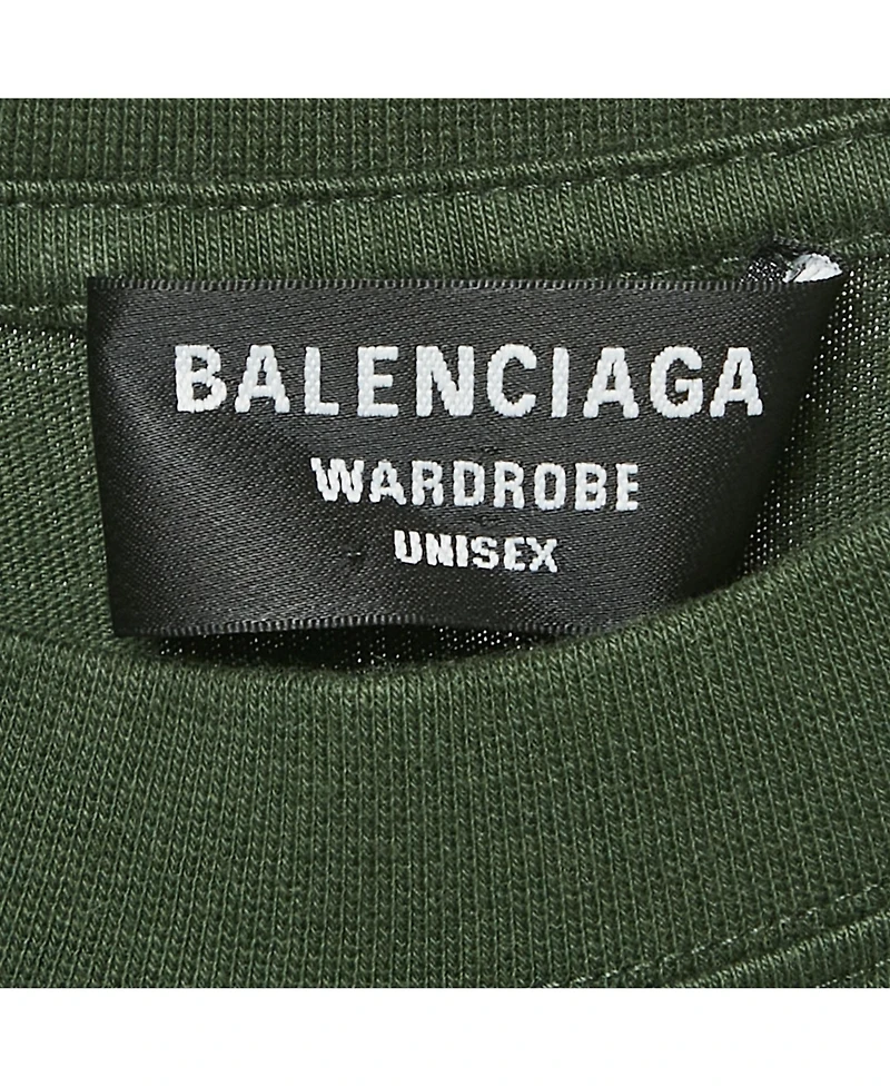 Pre-Owned Balenciaga Men's Olive Green Logo Embroidered Cotton T-Shirt