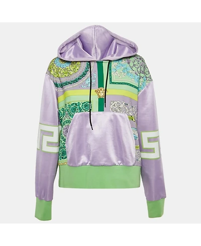 Pre-Owned Versace Women's Lilac /green Baroque Mosaic Print Cotton Hooded Sweatshirt