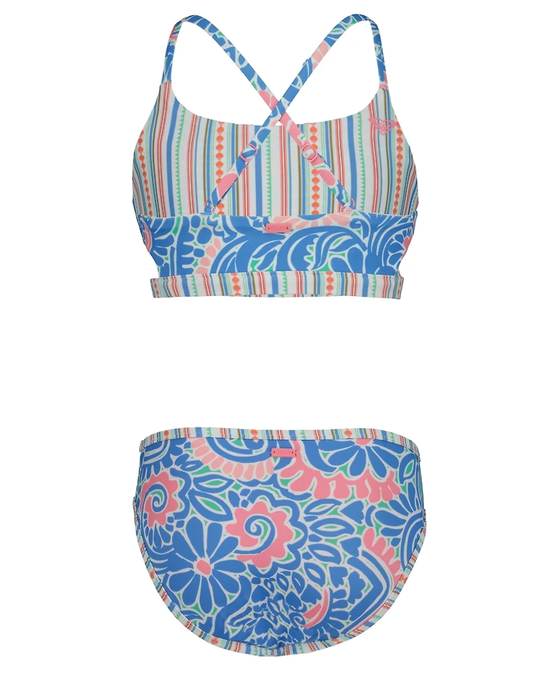 Roxy Girls' 7-16 Floral Printed Swim Top and Bottom, 2-Piece Set