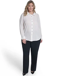 Calvin Klein Plus Long-Sleeve Button-Down Top