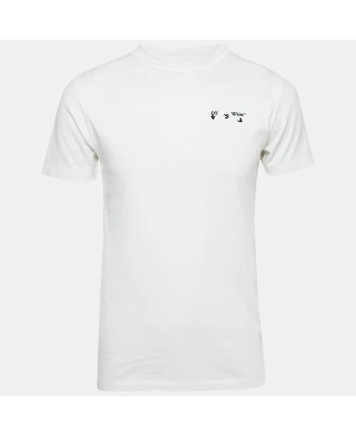 Pre-Owned Off-White Men's White Logo Embroidered Jersey T-Shirt