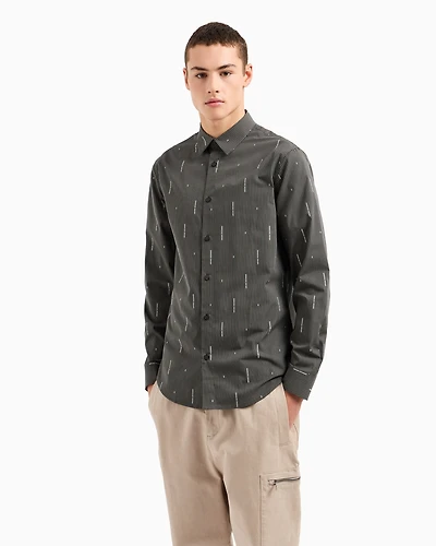 A|X Armani Exchange Men's Slim-Fit Striped Logo Print Long Sleeve Button-Front Shirt