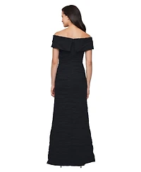 Alex Evenings Women's Crinkle Detail Off-The-Shoulder Gown