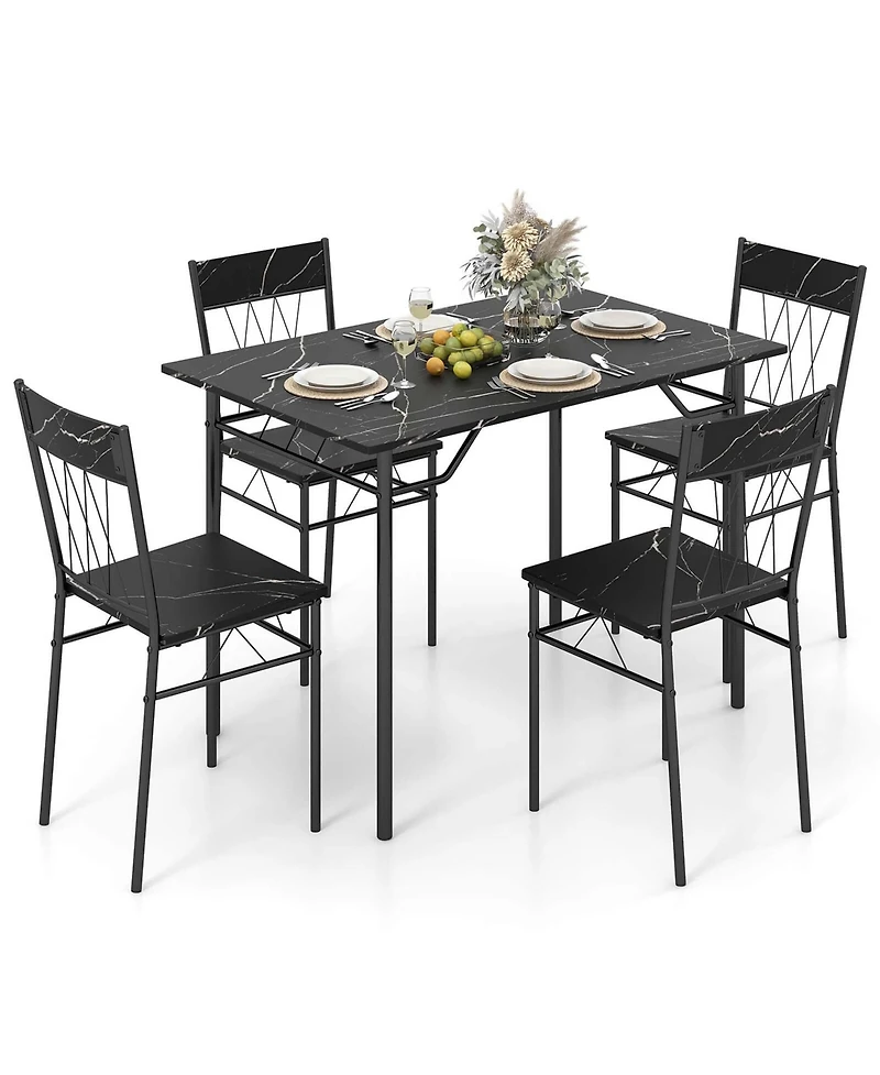 Costway 5PCS Dining Table Set for 4 Rectangular Kitchen & Chairs with Metal Frame Cement