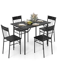 Costway 5PCS Dining Table Set for 4 Rectangular Kitchen & Chairs with Metal Frame Cement