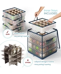 Christmas Ornament Storage Box With 4 Inner Tray Dividers - Plastic Ornament Storage Container For 64 Holiday Ornaments or Decorations - 2 Pack