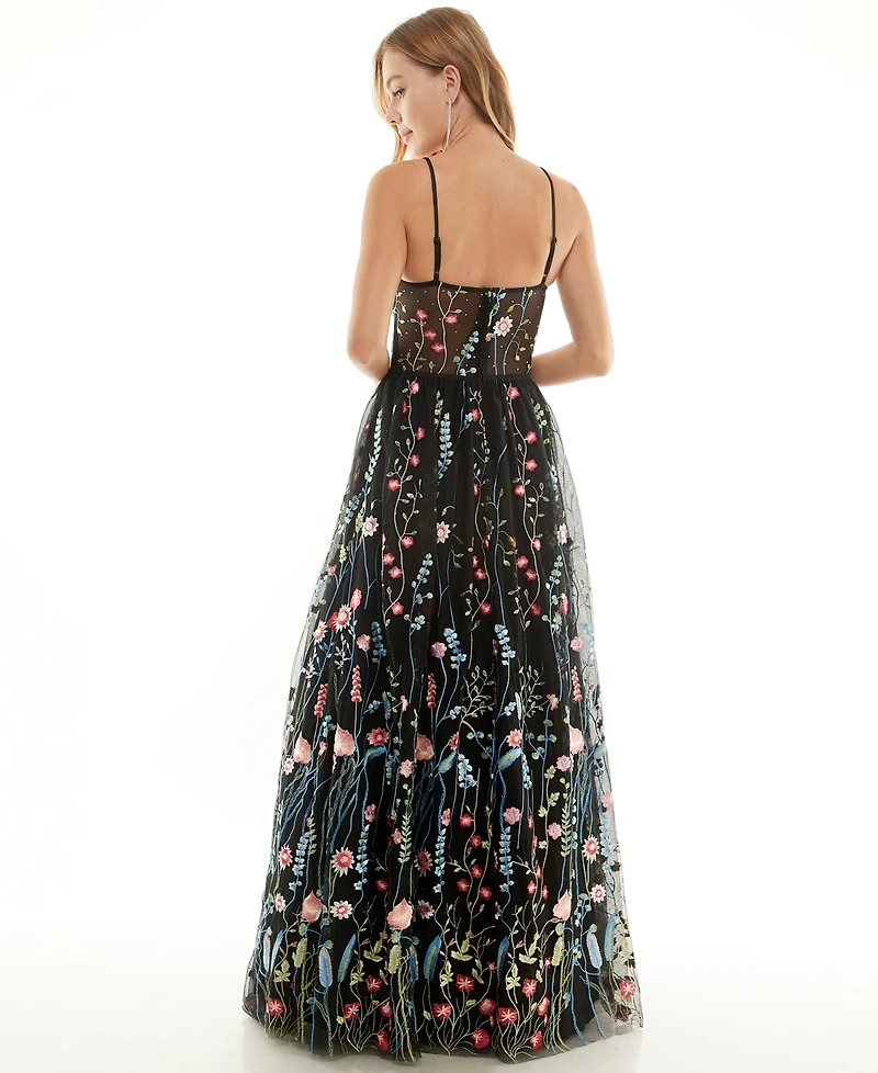 City Studios Juniors' Embroidered Corset Gown