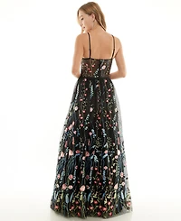City Studios Juniors' Embroidered Corset Gown