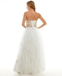 Say Yes Juniors' Dancing Queen Strapless Sweetheart Neck Dress