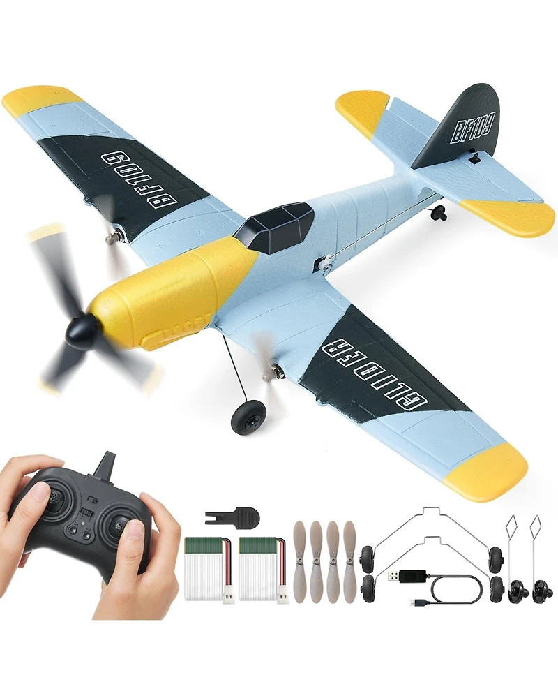 Mecale Rc Plane, 2.4GHz 3-Channel Fighter Airplane with 6-Axis Gyro, 2 Batteries, Ready-to-Fly Glider for Adults & Kids Beginners