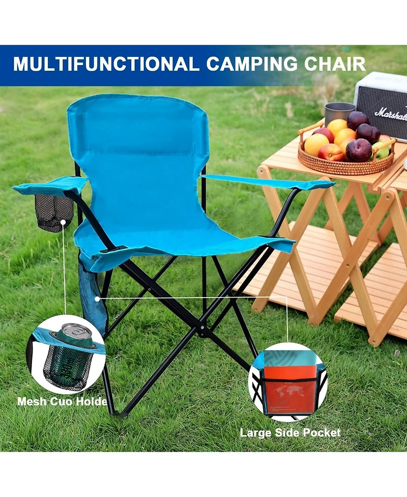 Piscifun olding Camping Collapsible Chairs Heavy Duty Lawn Chair with Cooler Bag, Storage Pocket, Waterproof Bag Outdoor Arm Chair, Supports 225LBS