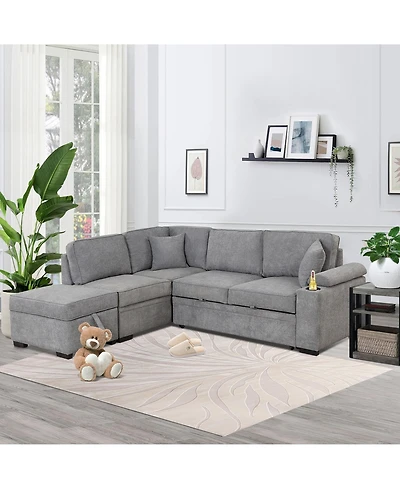 Boyel Living 84.75" Sleeper sofa Bed,2 1 Pull Out bed L Shape Couch with Storage Ottoman for Room,Bedroom and Small Apartment