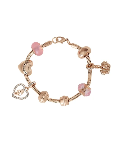 Juicy Couture Multi-Charm Beaded Chain Bracelet, Gold-Tone with Accents