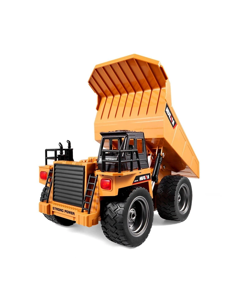 Mecale Rc Dump Truck Toy, 9-Channel 1:18 Scale Remote Control Construction Truck with Metal Cabin, Lights & 2 Batteries