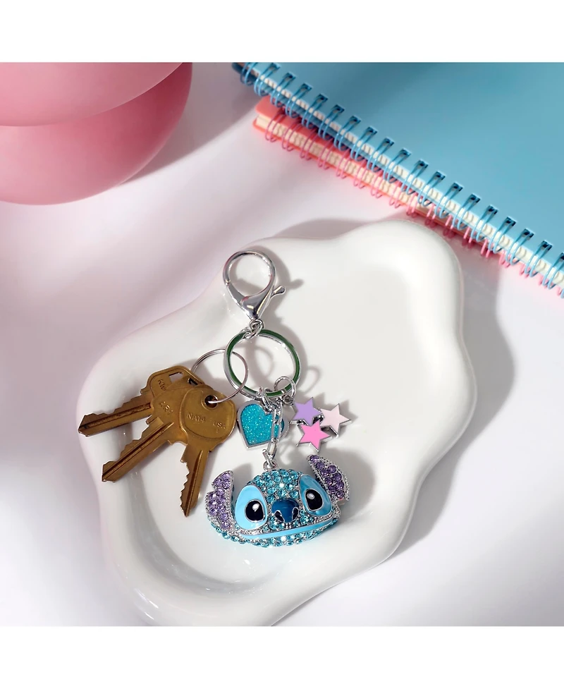 Disney Stitch Pave Crystal Keychain with Heart & Star Charms