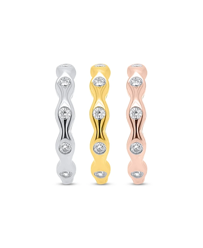 Forever Grown Diamonds 3-Pc. Lab-Grown Diamond Stack Ring (1.ct. t.w.) Set Sterling Silver, 14K Yellow Gold Plating & Rose Sterlin