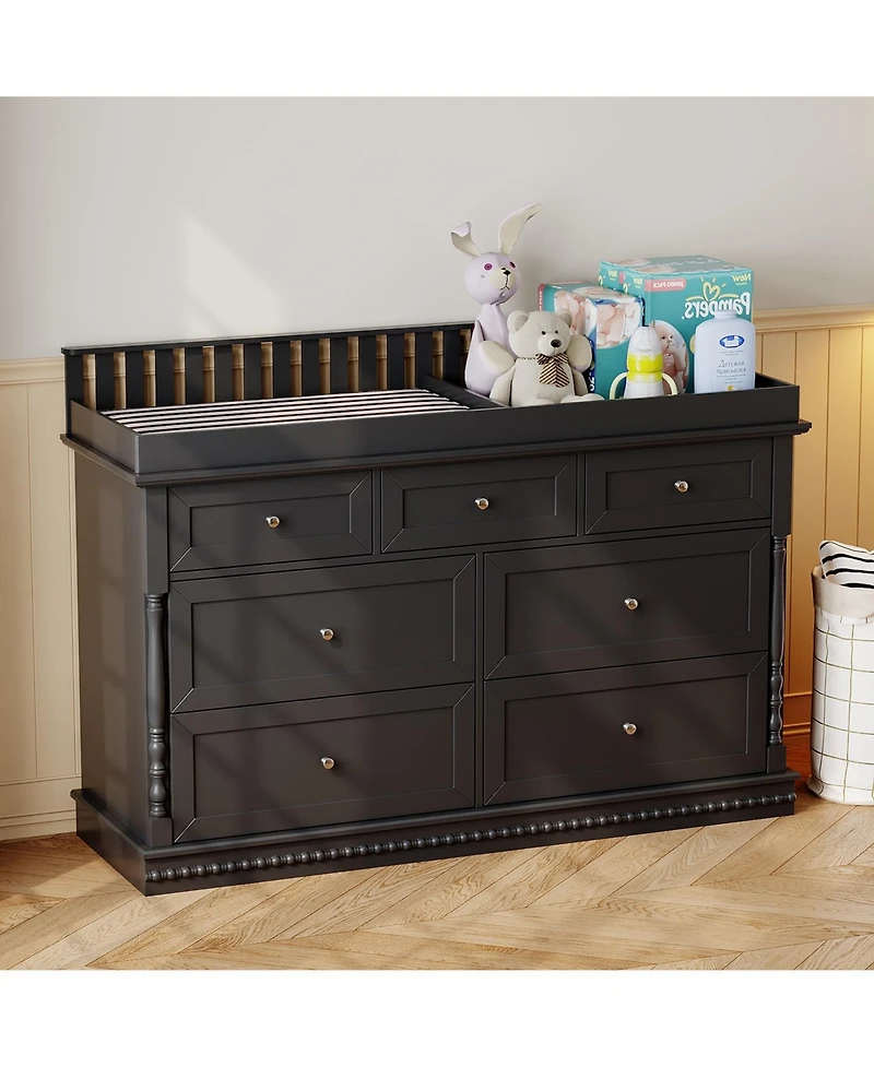 Homsee Changing Table with 7-Drawers, Guardrail Top, Anti-Tip Safety Feature