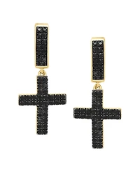 Macy's Men's Black Diamond Huggies Drop Earrings (1/3 ct. t.w.) in 14k Yellow Gold-Plated Sterling Silver