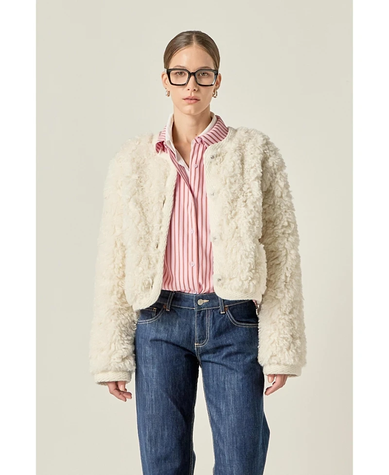 English Factory Women's Knit Trim Teddy Jacket