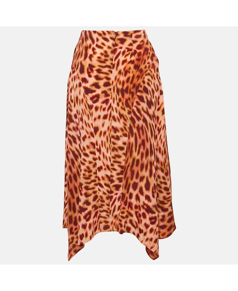 Pre-Owned Stella Mccartney Women's Pink/brown Leopard Print Silk Midi Skirt