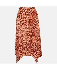 Pre-Owned Stella Mccartney Women's Pink/brown Leopard Print Silk Midi Skirt