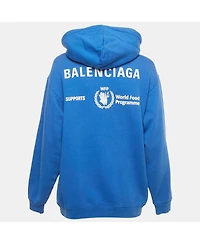 Pre-Owned Balenciaga Women's Blue World Food Programme Logo Print Cotton Hoodie