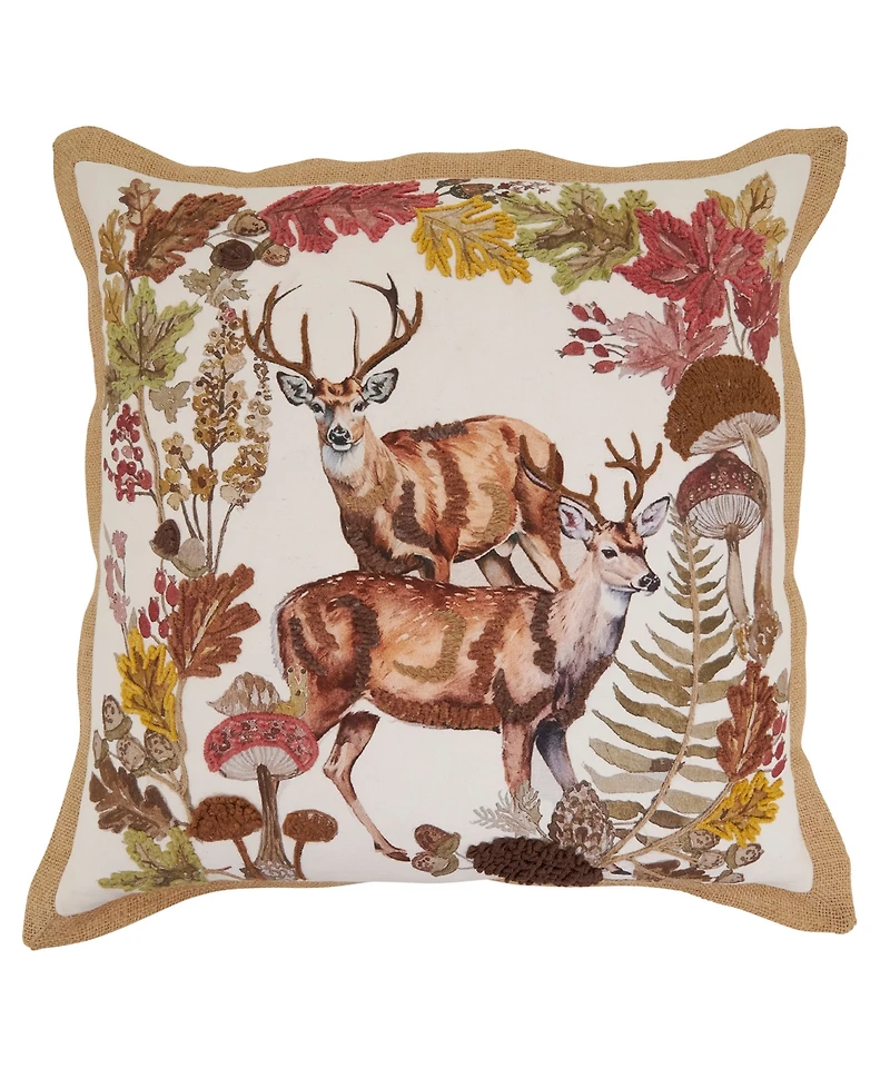 Saro Lifestyle Embroidered Deer Down Filled Decorative Pillow, 20" x 20"