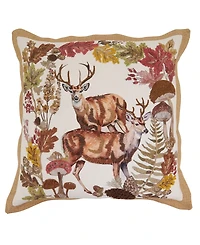 Saro Lifestyle Embroidered Deer Down Filled Decorative Pillow, 20" x 20"