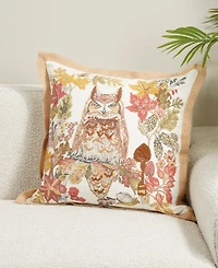 Saro Lifestyle Embroidered Owl Poly Filled Decorative Pillow, 20" x 20"