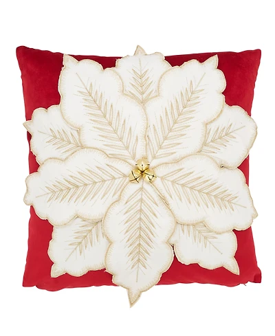 Saro Lifestyle Velvet Poinsettia Down Filled Decorative Pillow, 16" x 16"