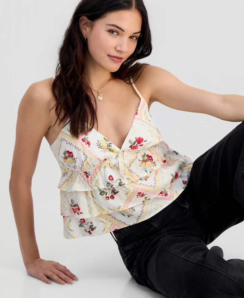 Madden Girl Juniors' Striped Ruffled Sleeveless Top