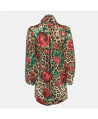 Pre-Owned Dolce & Gabbana Women's Brown Leopard & Rose Print Silk Mini Dress