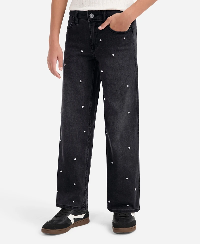 abercrombie kids Girls High-Rise Embellished Wide Leg Jeans