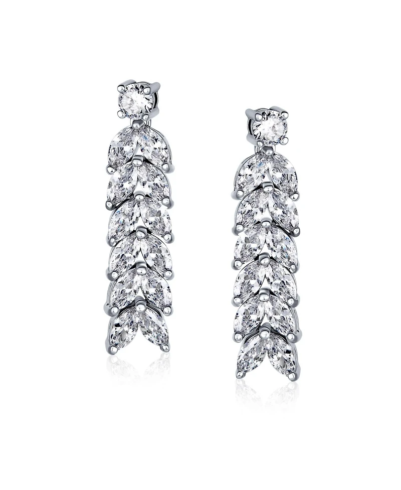 Bling Jewelry Art Deco Style Jewelry Set Multi Marquise Cz Statement Collar Tennis Necklace & Chandelier Dangle Earrings Silver Plated