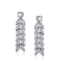 Bling Jewelry Art Deco Style Jewelry Set Multi Marquise Cz Statement Collar Tennis Necklace & Chandelier Dangle Earrings Silver Plated