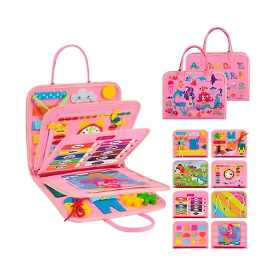 Busy Board 8 in 1 Busy Book Montessori Toys for Toddler Sensory Toys Developing Sensory Board Travel Toys Pink