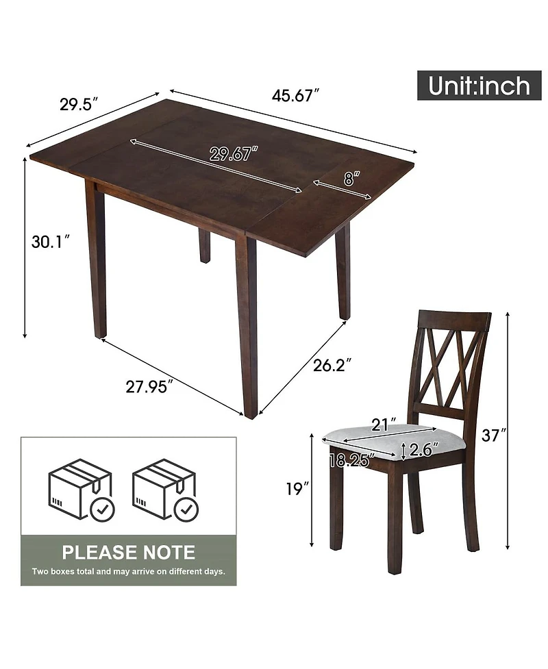 Maison Boucle 3-Piece Folding Dining Table Set with Drop Leaf and 2 Padded Chairs, Compact Breakfast Nook for Small Spaces
