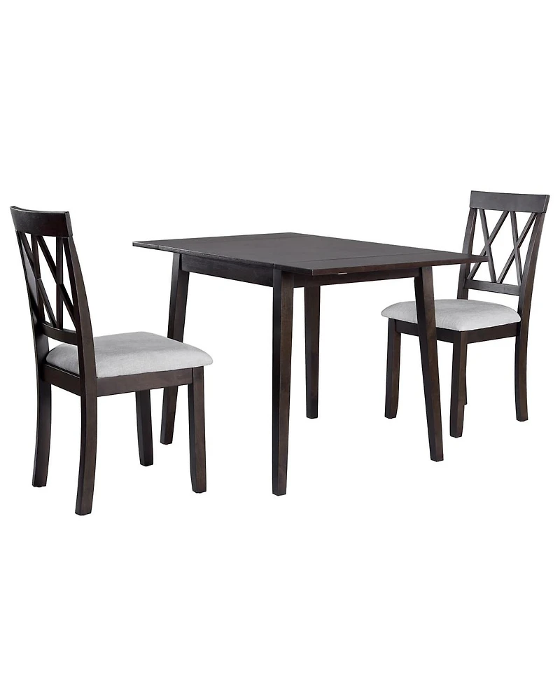 Maison Boucle 3-Piece Folding Dining Table Set with Drop Leaf and 2 Padded Chairs, Compact Breakfast Nook for Small Spaces