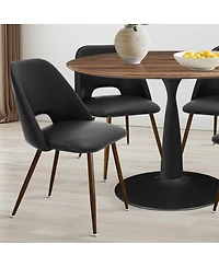 Maison Boucle 5-Piece Walnut Round Dining Table Set with Faux Leather Upholstered Chairs, Kitchen for Small Spaces