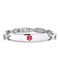 Bling Jewelry Set of 2 Leaf Shaped Link Chain Name Plated Red Id Alert Medical identification Bracelet Stainless Steel 7.5 Inch