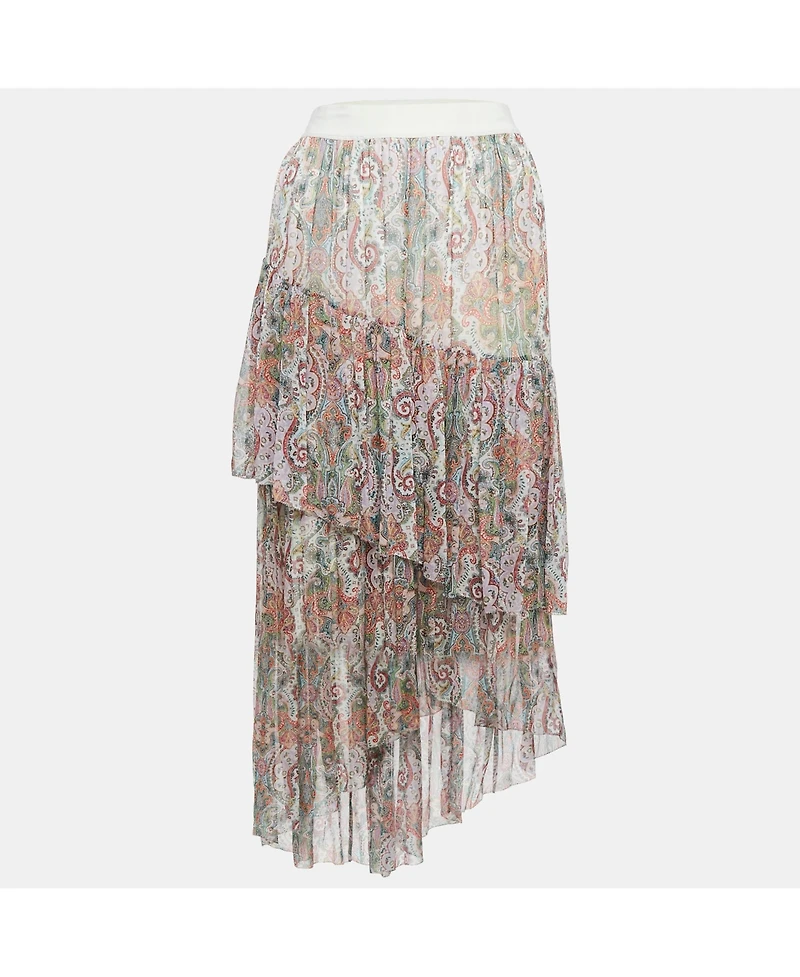 Pre-Owned Zimmermann Women's Paisley Print Chiffon Tiered Midi Skirt