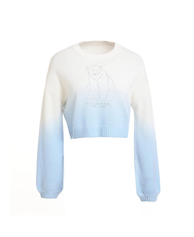 Bellemere New York Women's Polar Bear Cropped Cashmere Sweater (With Crystal Touch)