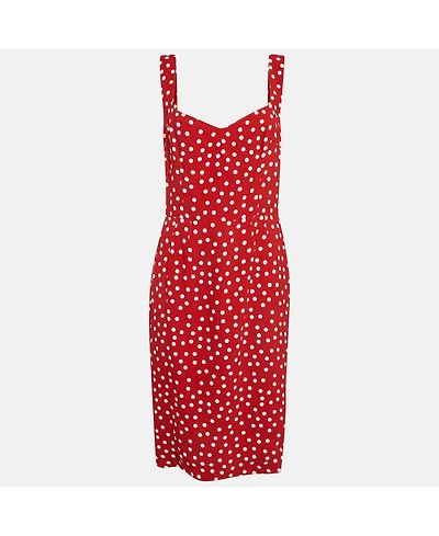Pre-Owned Dolce & Gabbana Women's Red Polka Dots Crepe Sleeveless Midi Dress