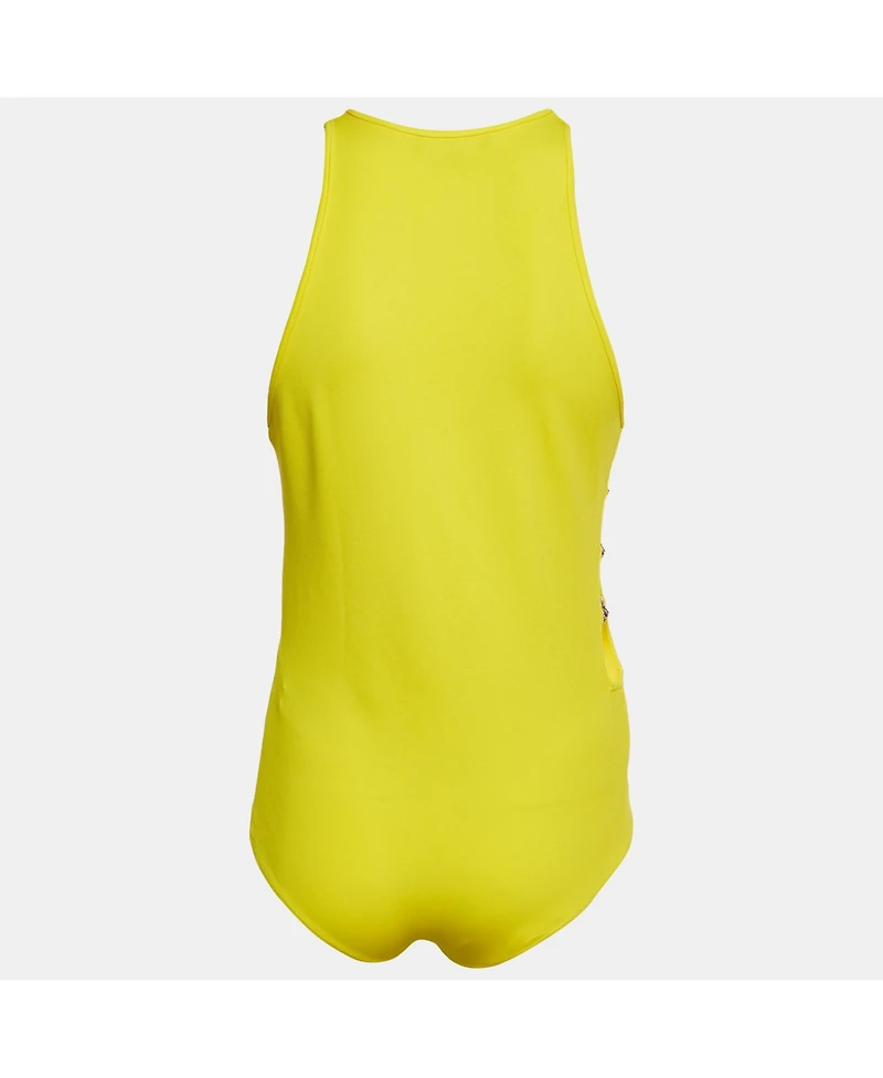 Pre-Owned Versace Women's Yellow Cut-Out Logo Detail Jersey Bodysuit