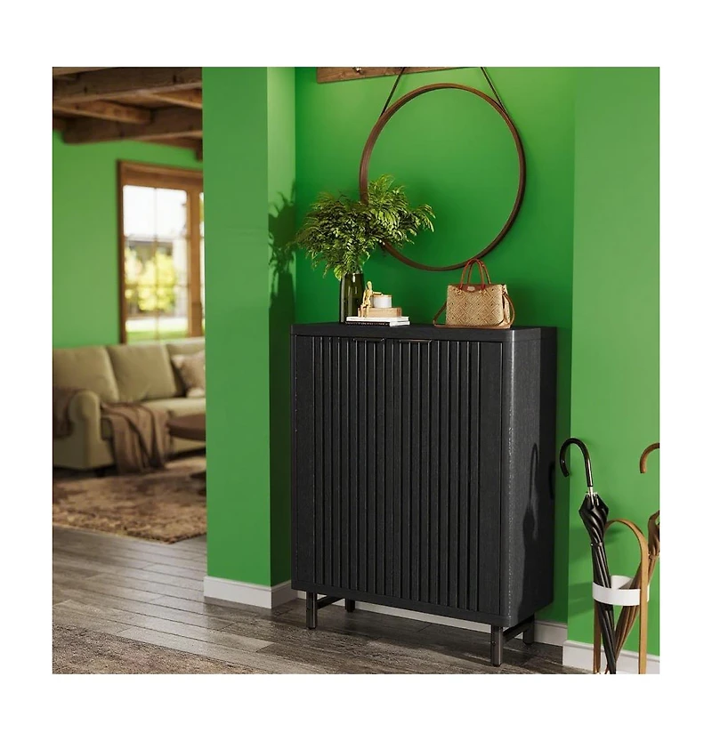 Slickblue Narrow Hallway Shoe Cabinet with Wooden Doors